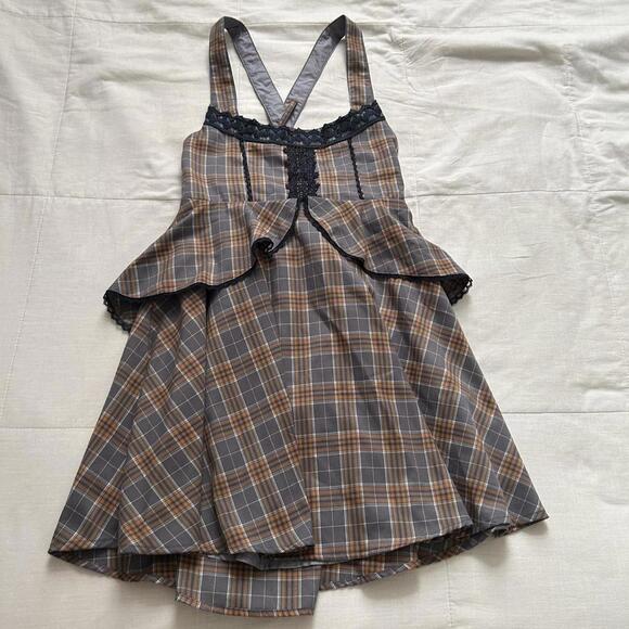 Axes Femme lavender orange plaid mini dress ruffle details - Picture 1 of 6